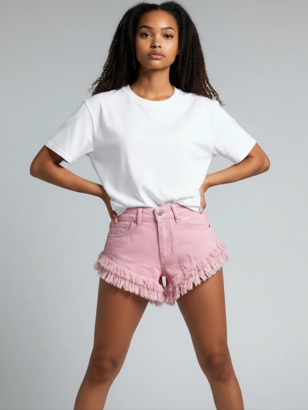 American Bazi Pink Fringed Denim Shorts - Picture 6 of 6